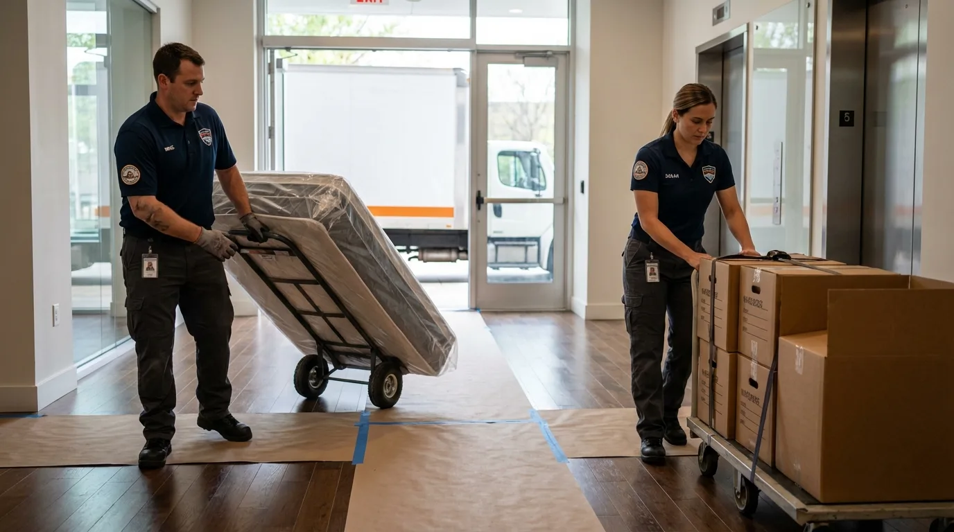 Professional apartment movers loading elevator in Bajadero, PR